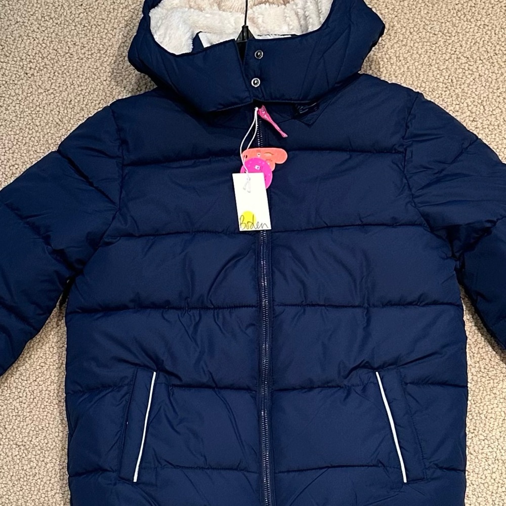 Mini Boden Girls Cosy Padded Jacket Navy Blue Quilted Puffer Coat